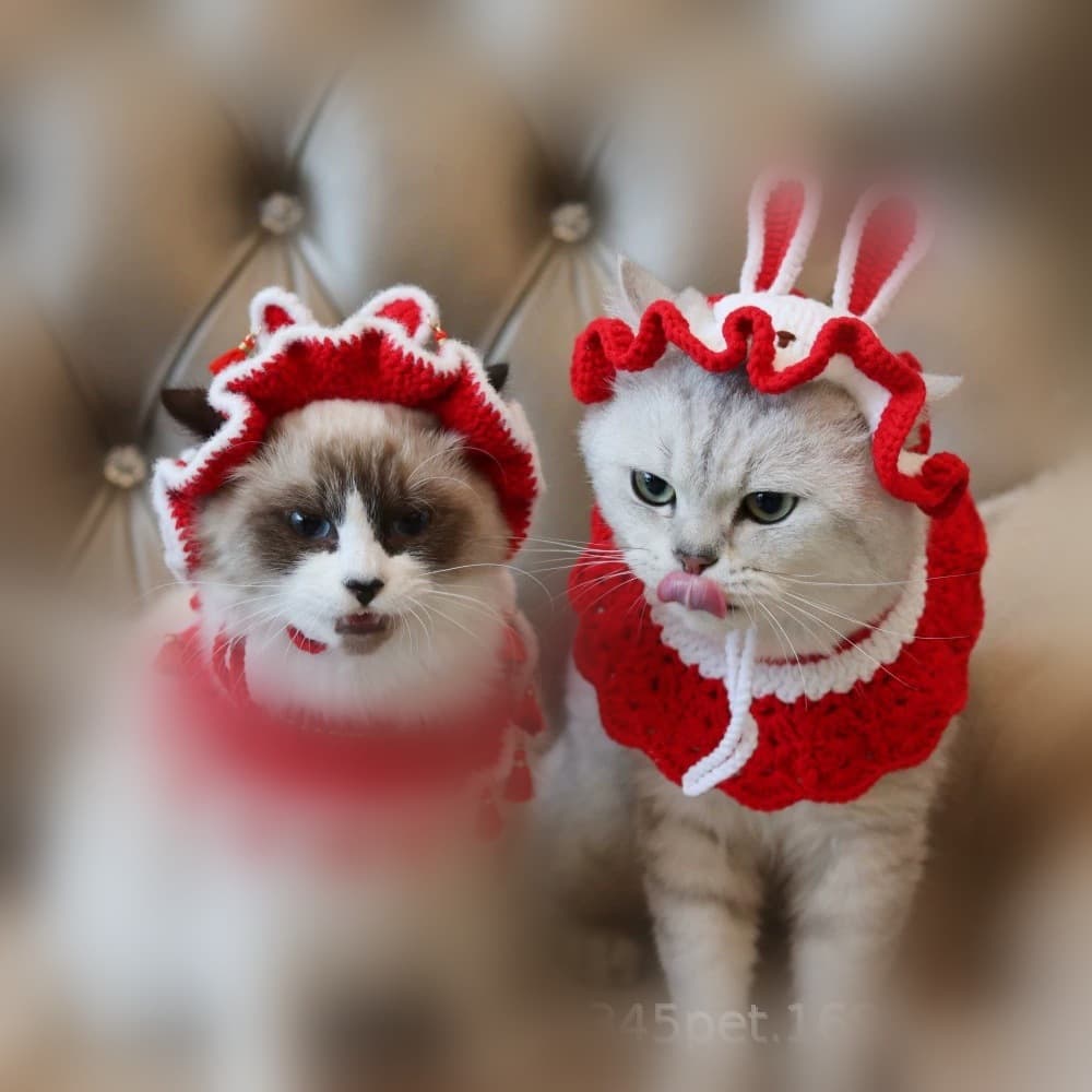 New Year Pet Collar Rabbit Year Spring Festival Pet Knitted Collar Kitten Puppy Pet Neck Collar Bib