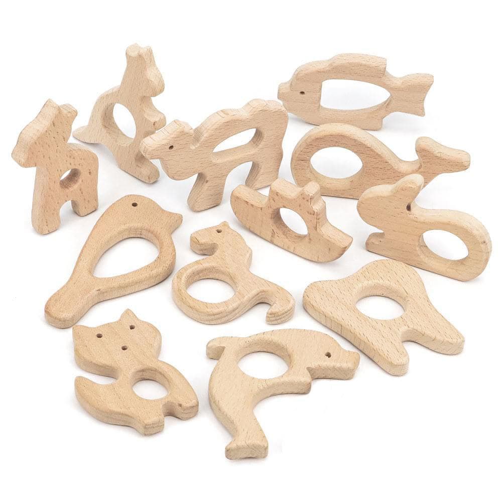 New Amazon Baby Beech Wood Teether Rattle Pendant Cartoon Baby Rattle DIY Accessories