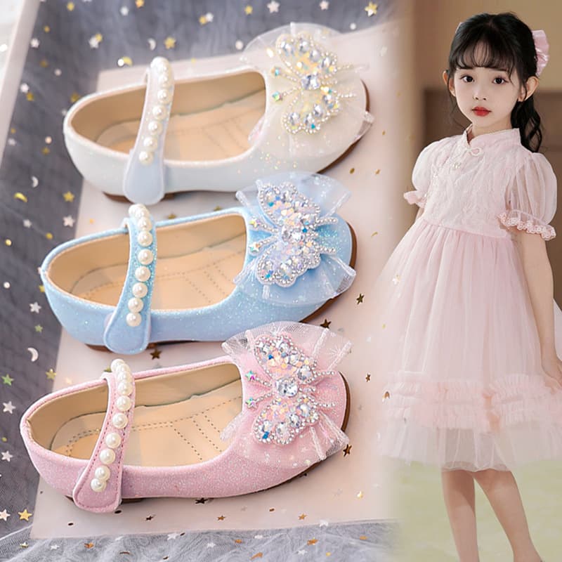 Girls' Shoes Spring, 3-6 Years Rhinestone Bow Princess Shoes, Baby Leather Shoes Girl's Flats, New Year's Performance Shoes