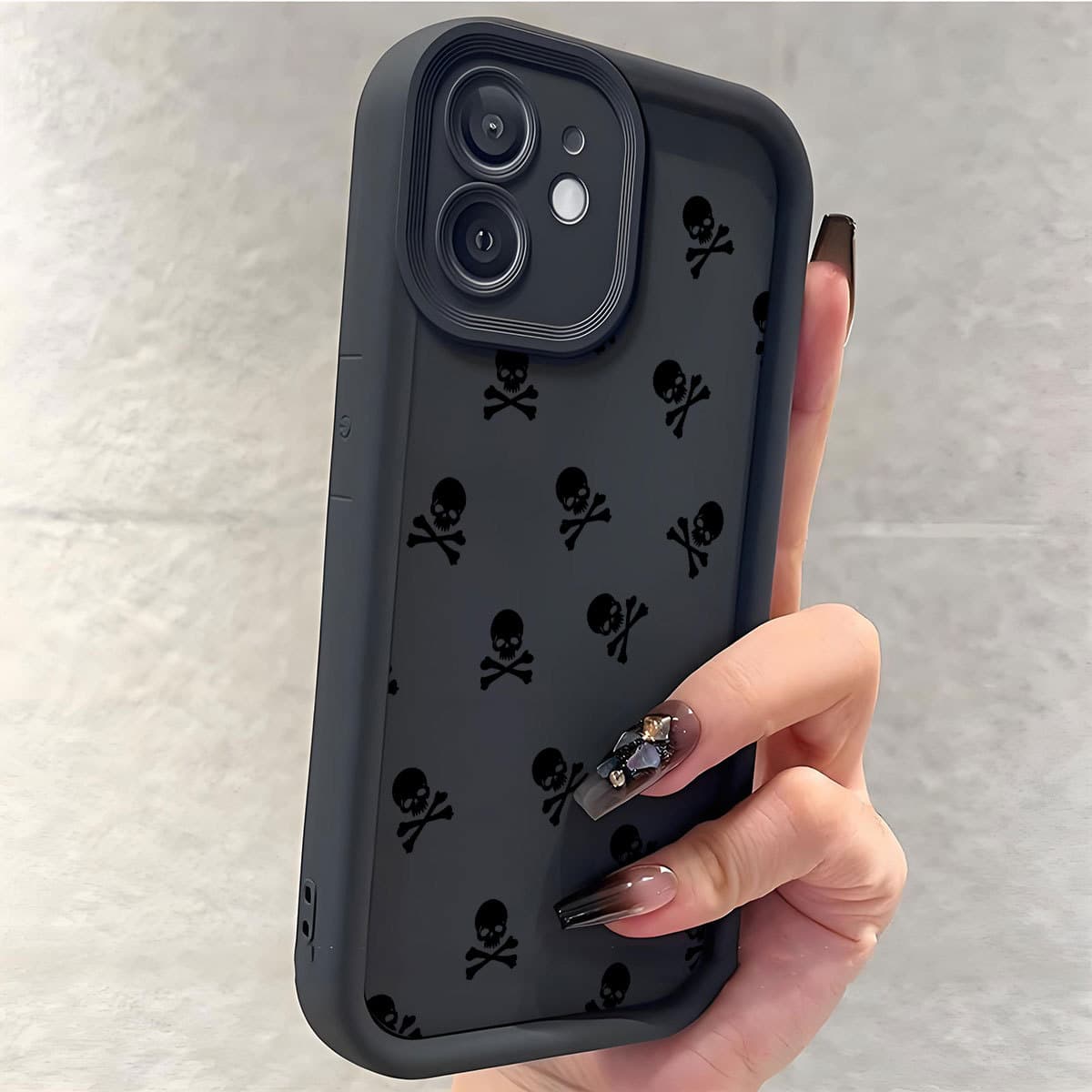 Small Skull Ladder Black New Grooved Case for iPhone 14/15/16/17 Pro Max Protective Phone Case