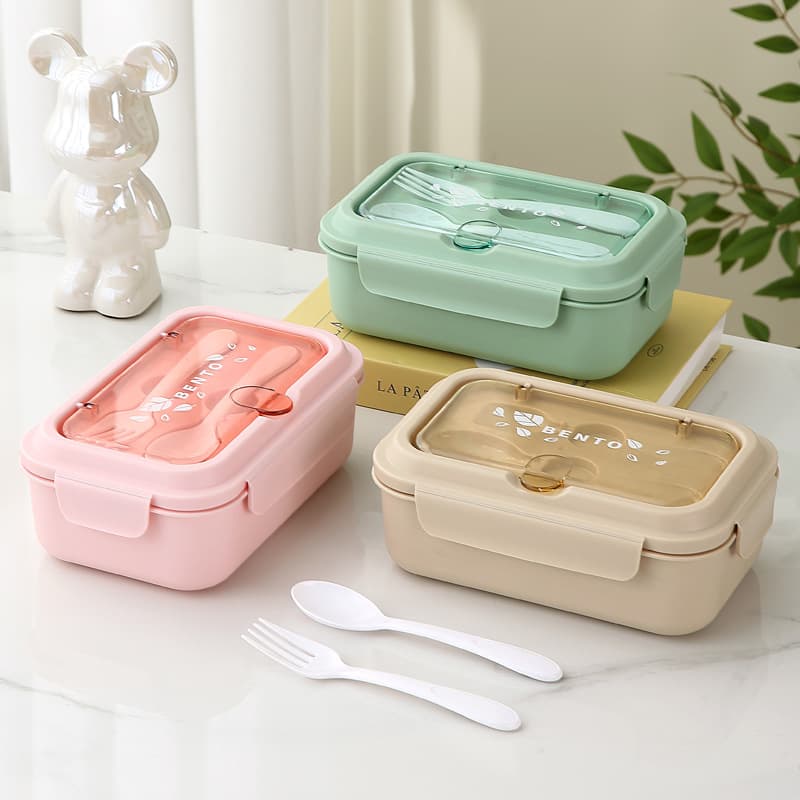 Plastic Lunch Box Microwave-Safe Student Meal Container Bento Box for Work and Kids Fruit Container Fresh-Keeping Tableware