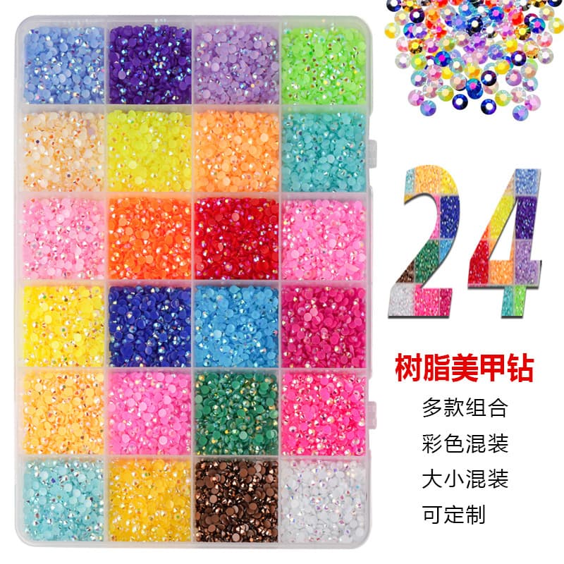 Cross-border Flat Resin Nail Rhinestones 24-grid Fluorescent Color AB Resin Crystals DIY Decoration Accessories Wholesale