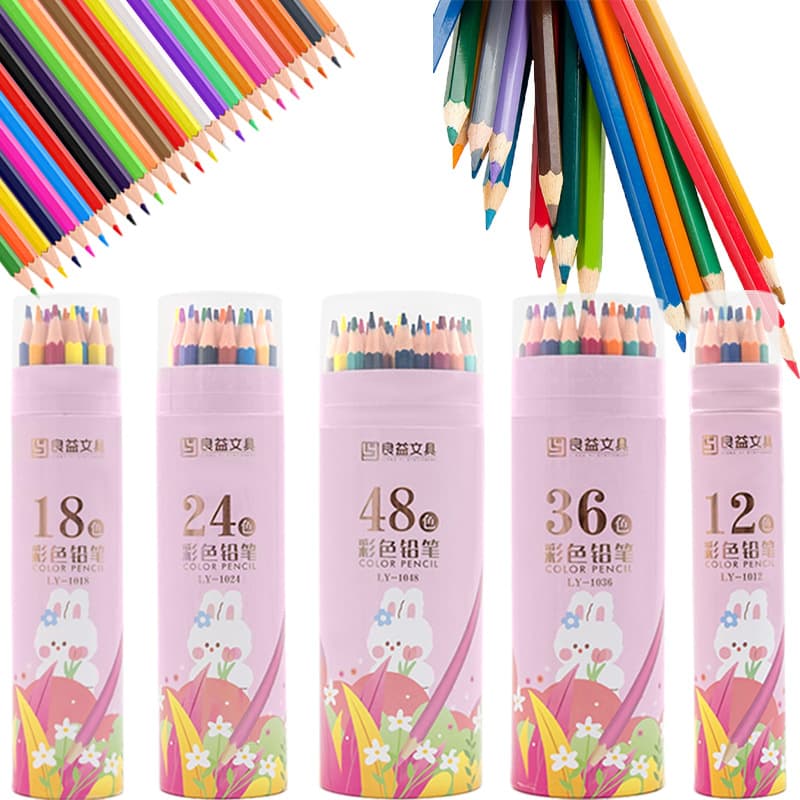 Children's Creative DIY Doodle Colored Pencils 12/18/24/36/48 Colors Barrel Pack Colored Pencils Factory Direct