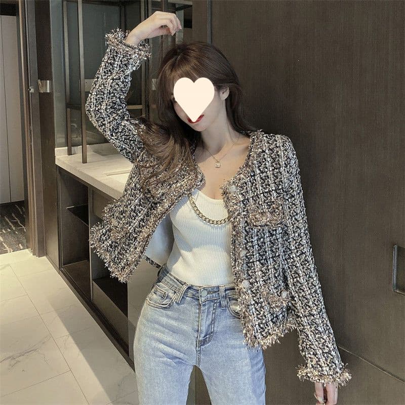 Autumn/Spring Retro Elegant Style Women's Jacket, Tweed Short Top, Slimming and Versatile Internet-Famous Jacket