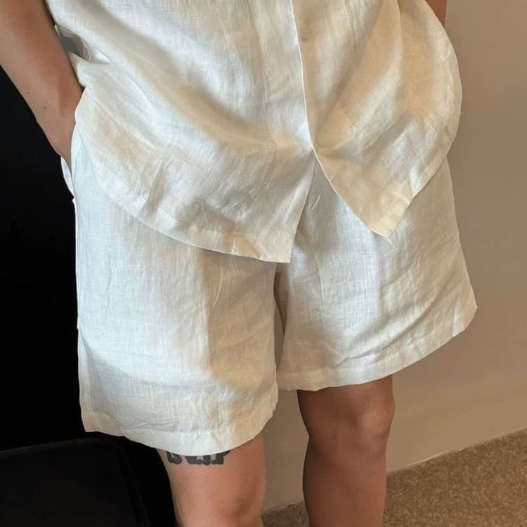 Old Money Style Linen Suit for Men, Summer Plus Size Up to 300 lbs, Smart Casual Shirt and Shorts Set, Stylish Two-Piece Outfit