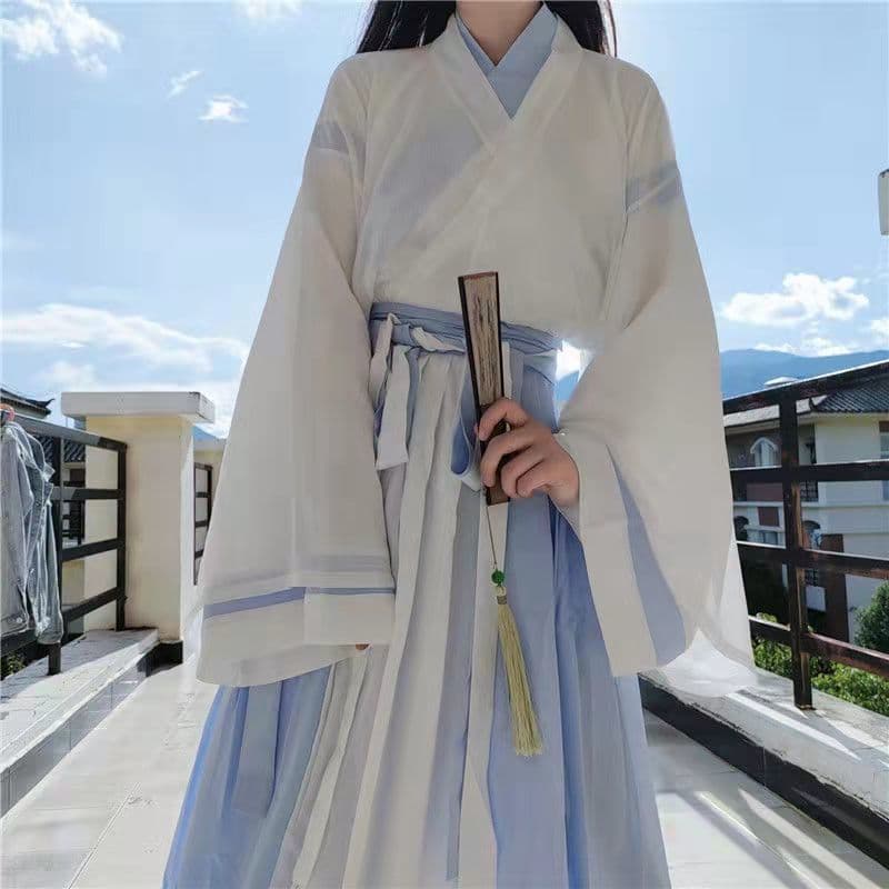 Mo Original Hanfu Women Jin Dynasty High-Waist Cross-Collar One-Piece Ruqun Student Daily Chinese Style Ancient Costume Spring/Autumn
