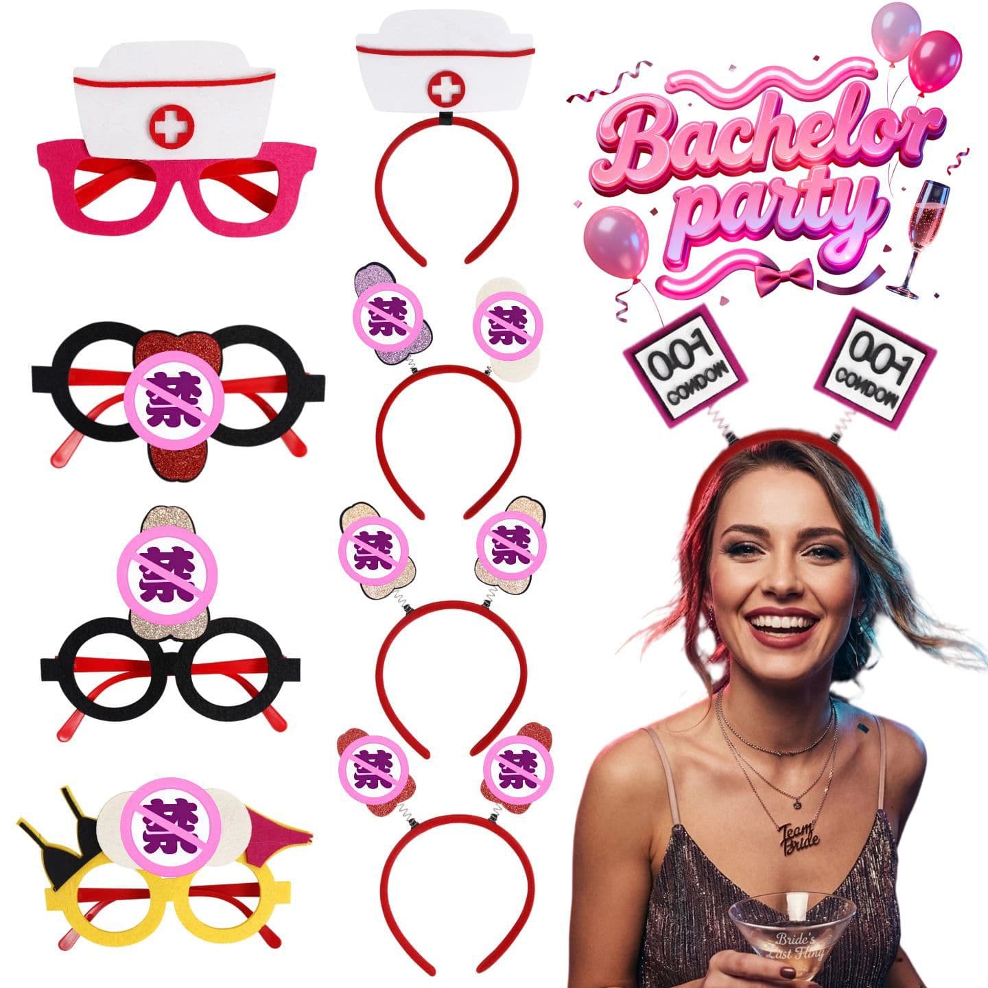 Bride to Be Photo Props - Funny Glasses and Headbands for Bachelor and Bachelorette Party Decorations