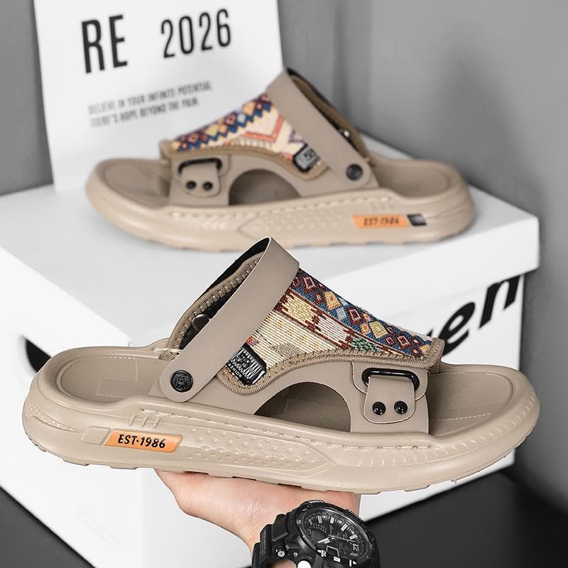 Men's Khaki Black Dual-Purpose Beach Sandals Lightweight Breathable Casual Shoes