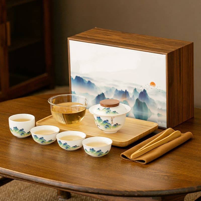 Qi Rutang Muhuan National Trend Tea Set, Ceramic Gift, Business Souvenir, Corporate Opening Event, Mid-Autumn and National Day
