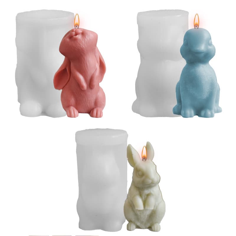 3D Rabbit Candle Silicone Mold DIY Aromatherapy Gypsum Sitting Looking Up Rabbit Easter Resin Mold