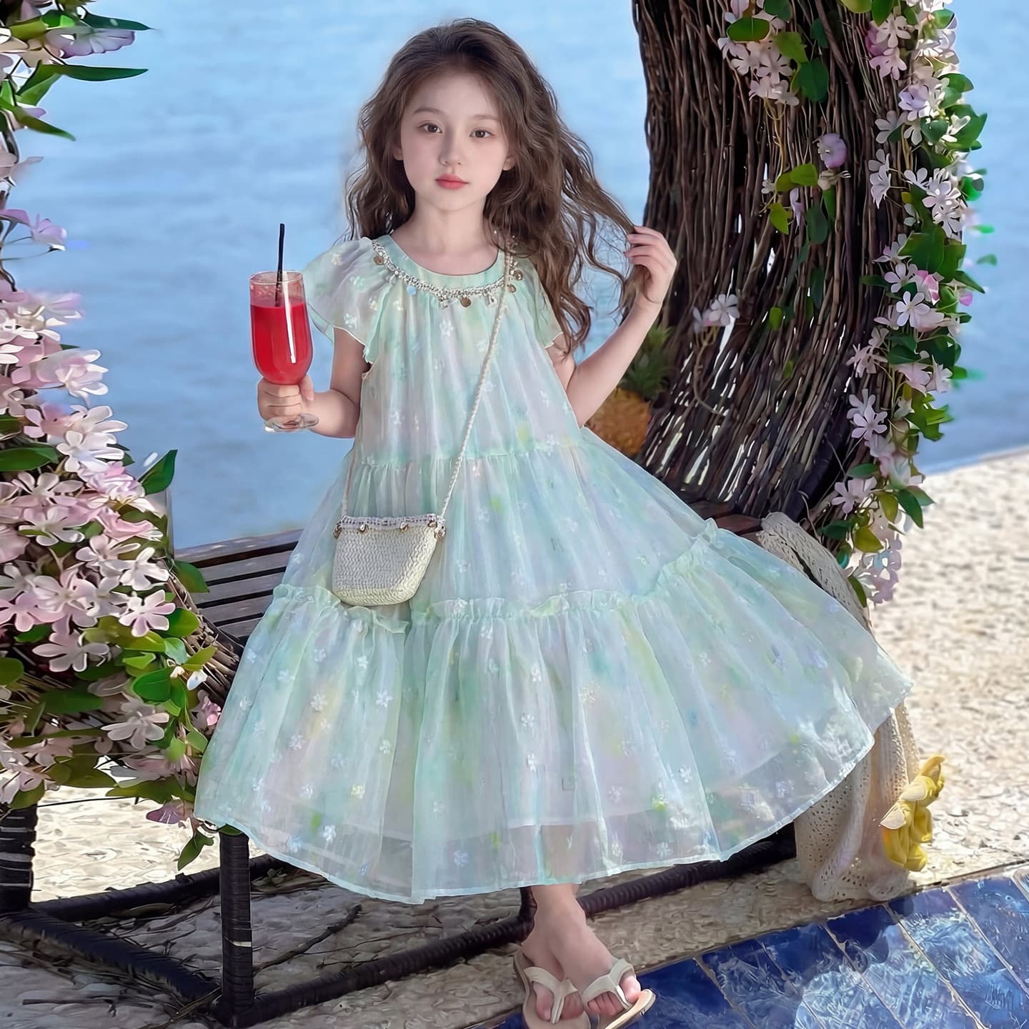 Girls Dress Summer 2026 New Trendy Fashionable Vacation Dress for Kids Princess Dress
