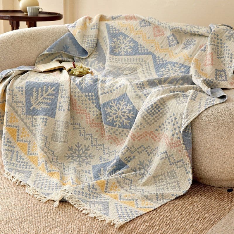 New Cotton Gauze Blanket Sofa Blanket Fair Isle Style Full Cotton Terry Towel Blanket Air Conditioning Blanket Office Nap Blanket