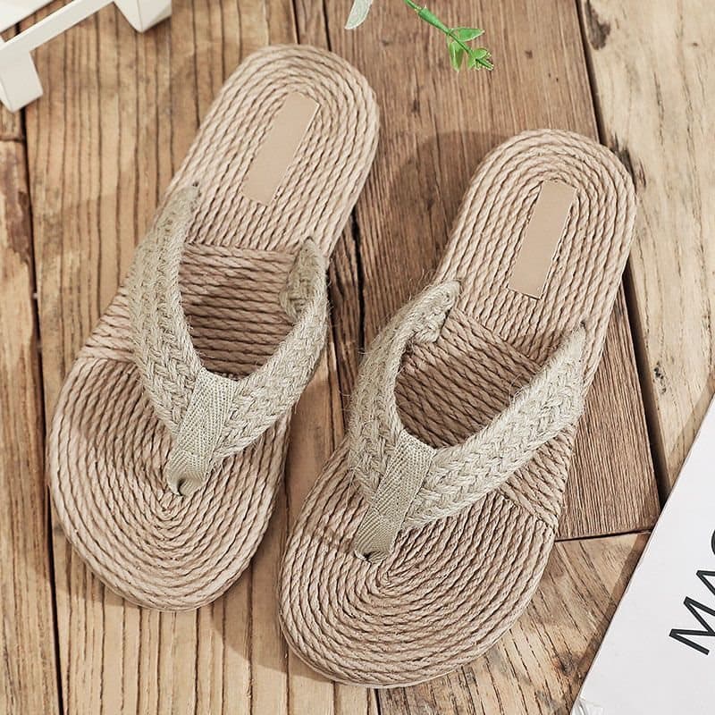 2021 New Women's Summer Faux Woven Sandals Korean Style Versatile Flip Flops Non-Slip Flat Beach Slippers