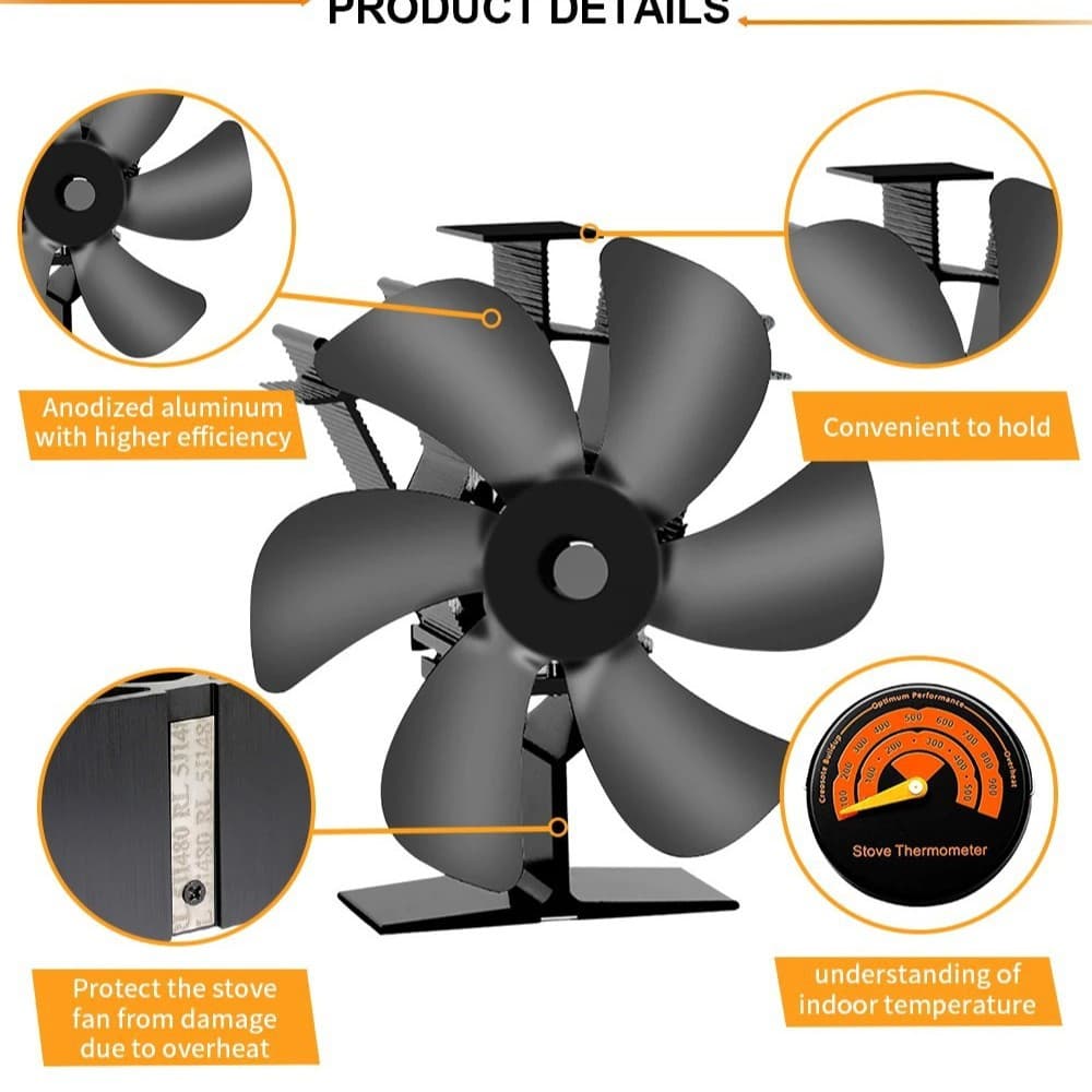 Factory Direct New Cross-Border Amazon Fireplace Fan with 6 Blades, Aluminum Alloy Aluminum Profile Fan