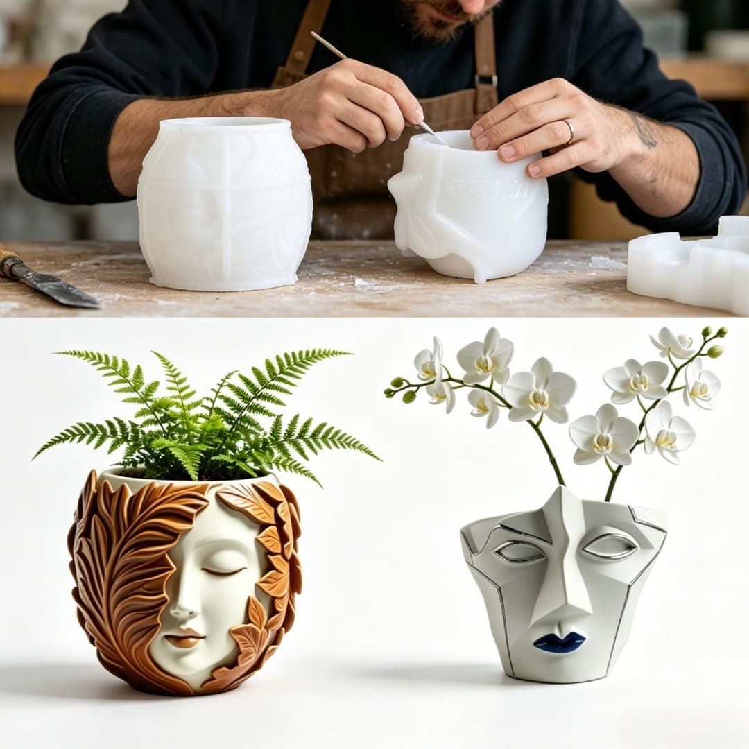 2-Pack Abstract Face Shape Resin Mold, Plaster Aromatherapy Candle Storage Jar DIY Decoration Mold