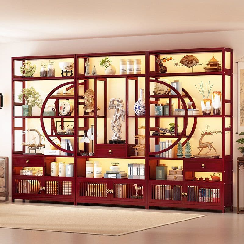 New Chinese style solid wood display cabinet for office use, antique shelf, tea set, tea, cultural artifacts, wine rack, ornaments, thickened shelf.