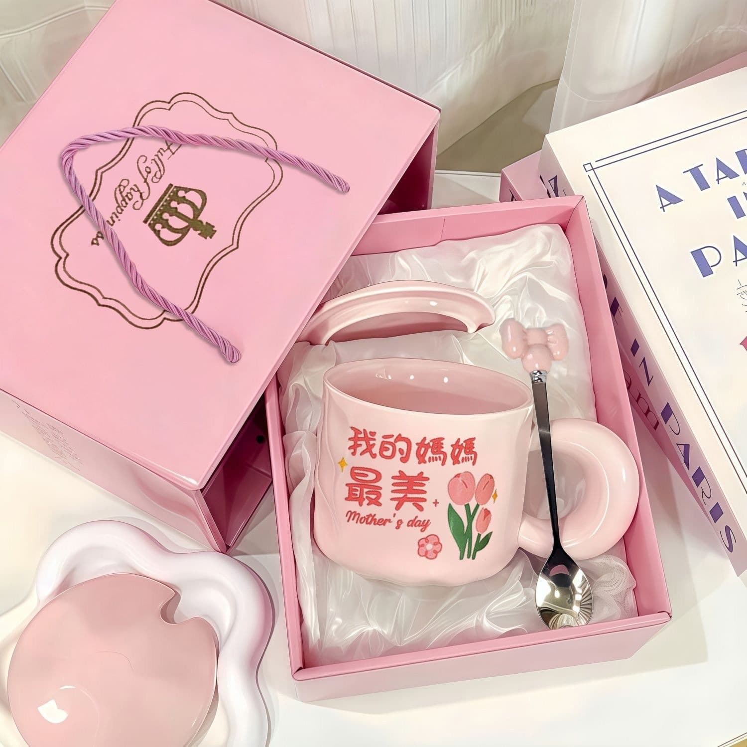 Mother's Day Gift for Mom Meaningful Ceramic Cup Pink Mug Gift High-Value Set Practical Water Cup