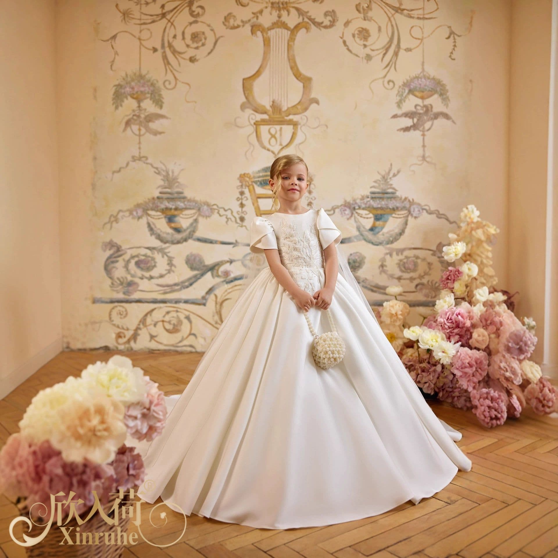 White Long Dress for Girls Premium Host Piano Performance Flower Girl Wedding Little Girl Dress