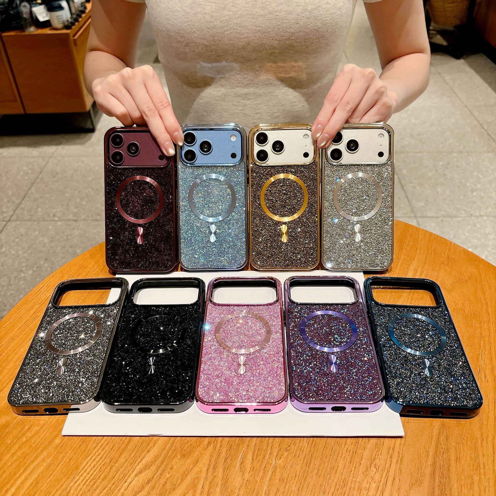 For Apple iPhone 18 Pro Max Magnetic Phone Case, Light Luxury Sparkle Diamond Premium iPhone 17 Pro Max Protective Cover
