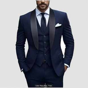 Cross-Border Men's Suit Set Premium Business Casual Wedding Groom Suit Three-Piece Shawl Collar Suit
