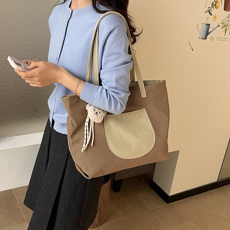 Color-Block Casual Large-Capacity Canvas Tote Bag for Women 2026 New Style Fashion Single-Shoulder Bag Simple Versatile Artistic Tote