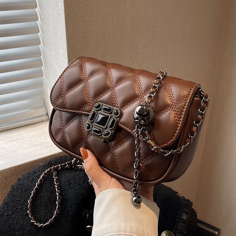 Diamond Stitch Bag 2026 Spring Retro New Women's Bag Trendy Chain Crossbody Bag Stylish Popular Small Square Bag