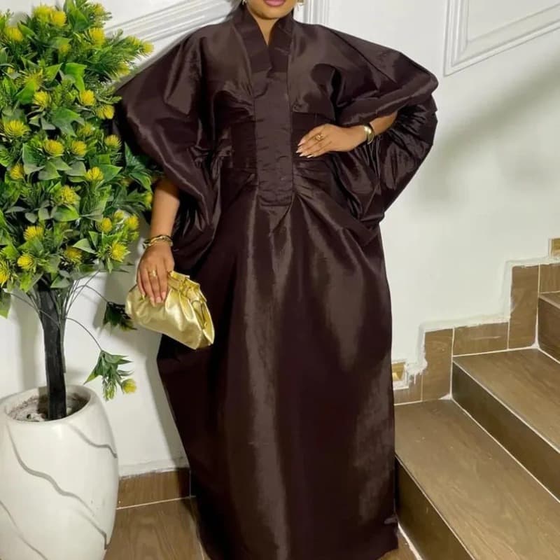 Bubu dress, a loose-fitting African-style long dress with a stand-up collar and lantern sleeves, suitable for cross-border trade and foreign trade.
