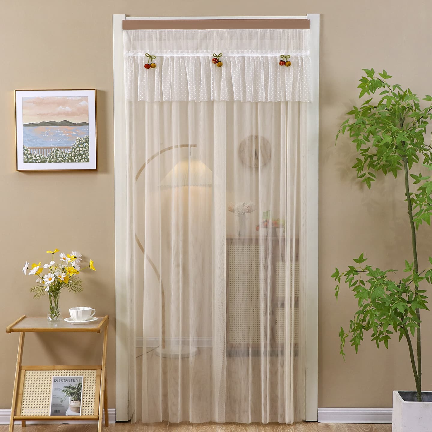 New style lace long curtain door curtain bedroom partition curtain no punching anti-mosquito gauze curtain home decoration shade curtain wholesale