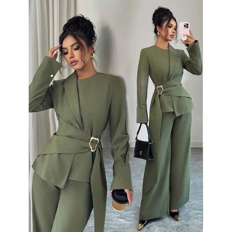 Cross-border Amazon European and American autumn simple casual solid color long-sleeved casual fashion versatile coat and pants two-piece set