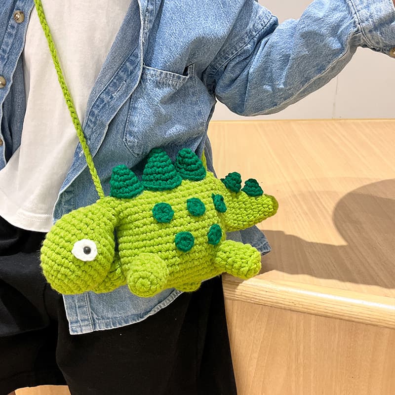 Korean Children's Yarn Bag Handmade Crochet Cute Cartoon Dinosaur Crossbody Bag Parent-Child Outing Mini Coin Purse Trendy