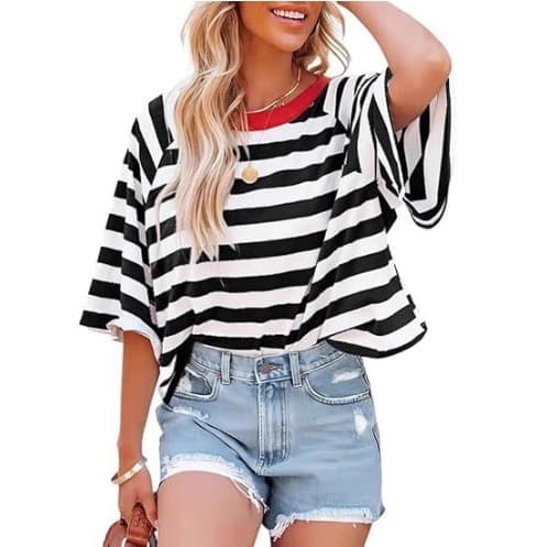 Summer 2025 New Women's Striped Short Sleeve T-Shirt, Loose Casual Round Neck Top for Amazon Cross-Border EU/US Market