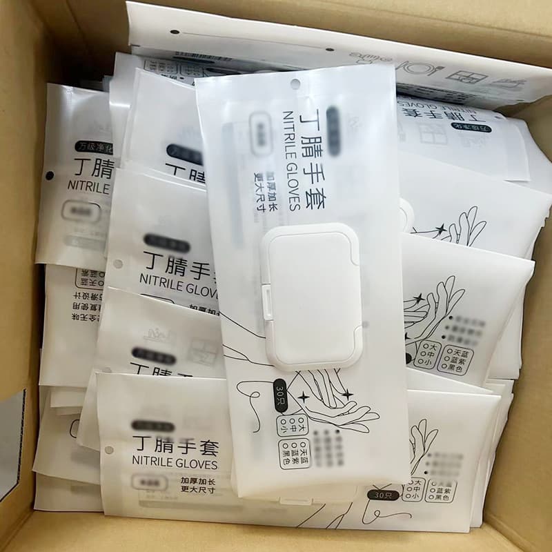 Wholesale disposable glove flip-top packaging bags, nitrile glove packaging bags with pull-out window bags. Inquire now!
