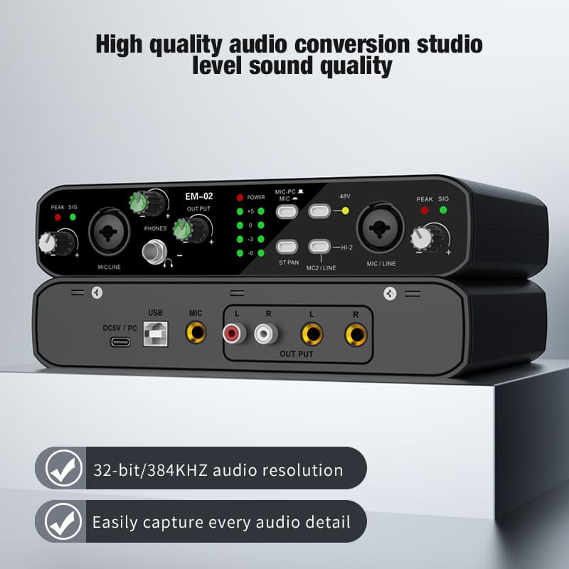 External Professional Sound Card USB Plug-and-Play Audio Interface for PC, Live Streaming, Recording, KTV, High Sampling Rate Mini Mixer