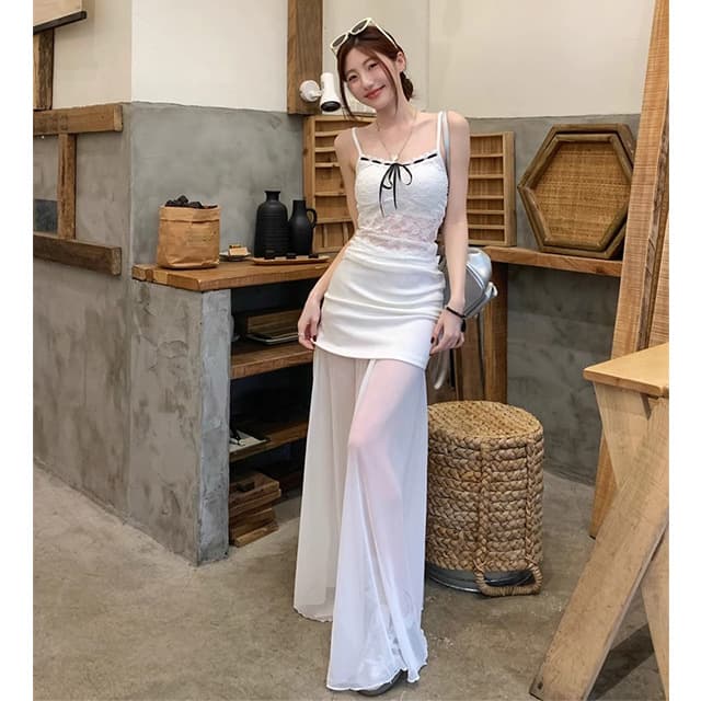 White Mesh Patchwork Half Skirt for Women Summer High Waist Bodycon Skirt Designer Niche Half Skirt Elegant Maxi Skirt