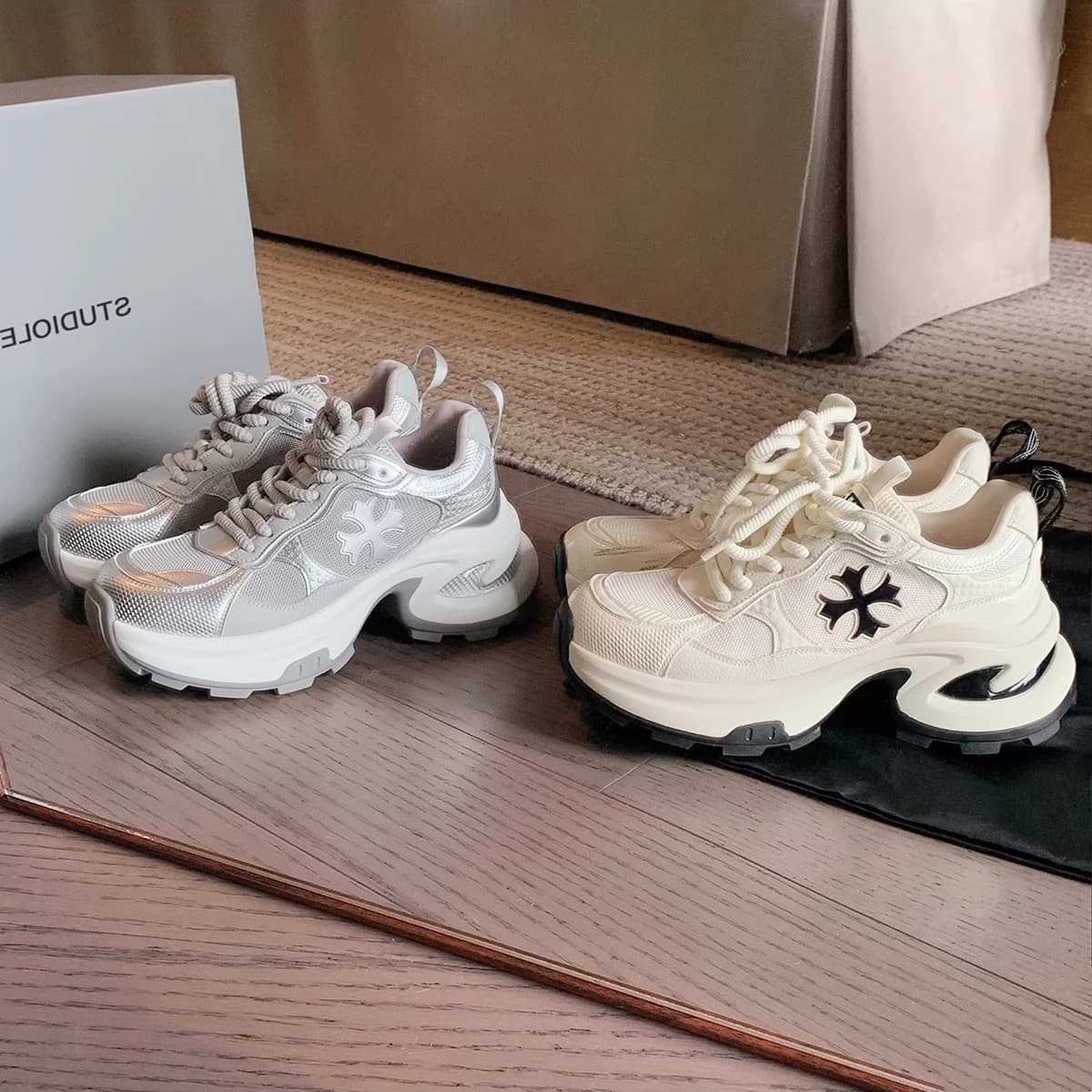 Sheepskin Edition ~ Grape Mom Same Style Fashionable Cruciferous Increased Thick Bottom Lace-up All-match Sportswear Torre Shoes Women's Spring