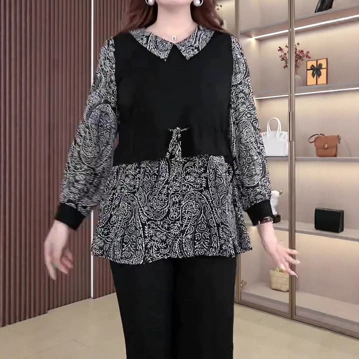 2025 Autumn New Fashion Two-Piece Lapel Loose Plus Size Blouse for Mature Women