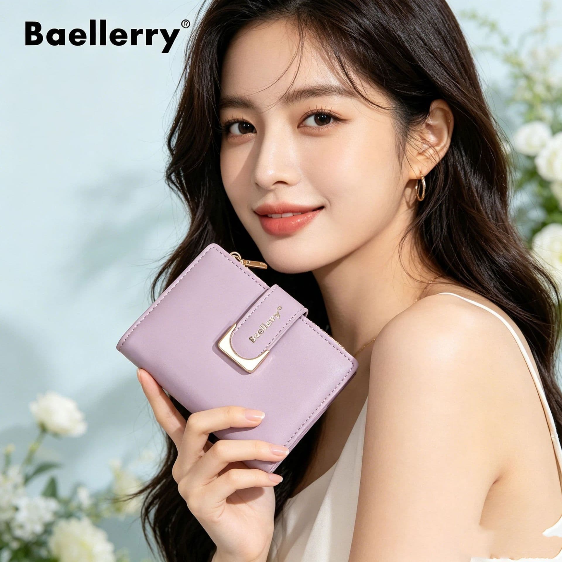Baellerry Simple Pure Color Button Short Ladies Wallet Money Clip Stylish Durable PU Leather Fashionable Compact Size