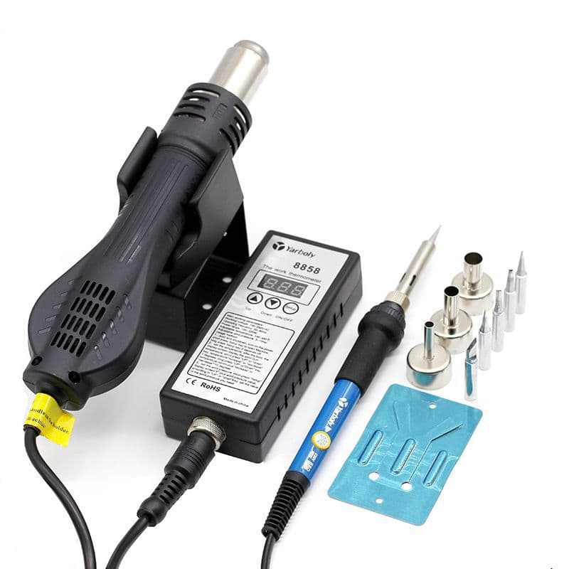 8858 Portable Hot Air Gun Soldering Station, Digital Micro Intelligent Adjustable Temperature and Air Speed, Phone Repair Equipment