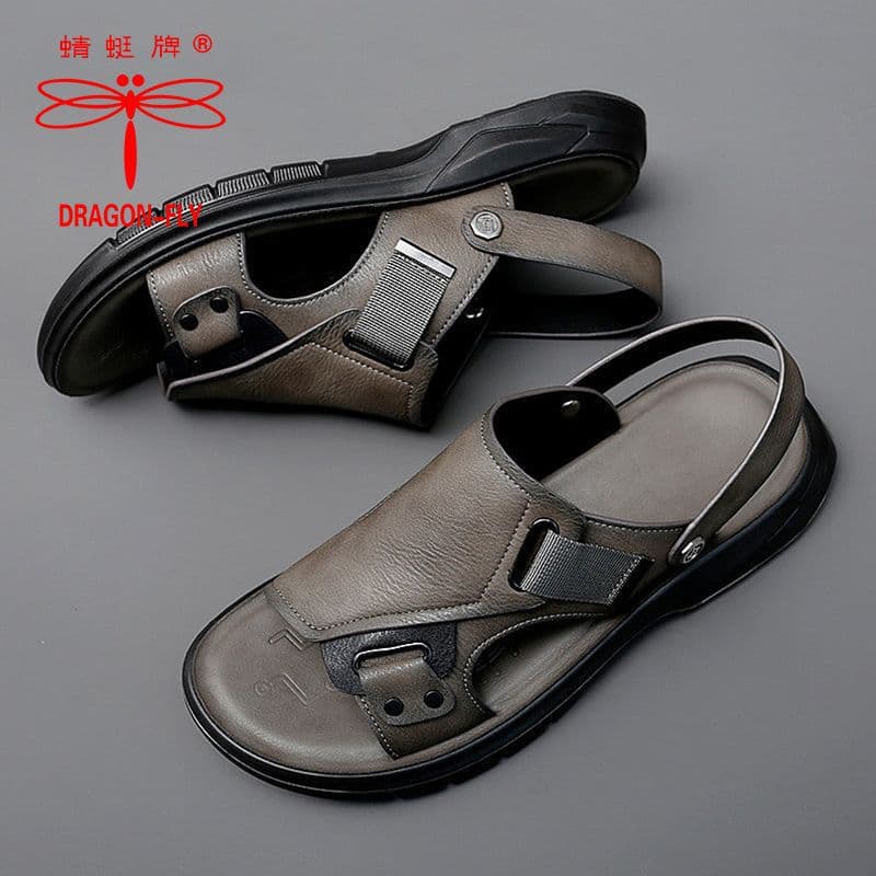 Genuine Leather Dragonfly Brand Latex Massage Soft-Soled Sandals for Men, Genuine Leather Beach Shoes for Men, Summer Leather Sandals for Men, Men's Slippers