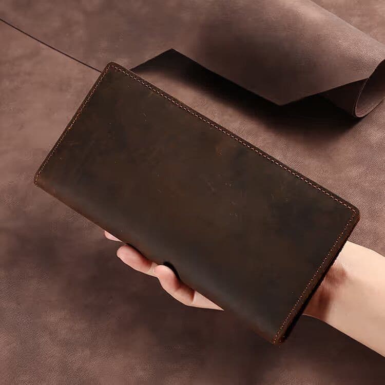 Crazy Horse Leather Long Wallet for Men, Genuine Leather Multi-functional Business Clutch Wallet, Vintage High-end Style