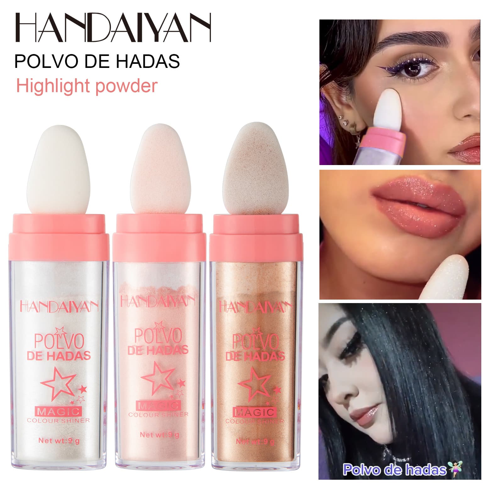 HANDAIYAN Body Highlighter Powder - Cross-border Fairy Highlighter Pat Powder, Pearlescent Contour Loose Powder, Brightening Full Body Highlighter