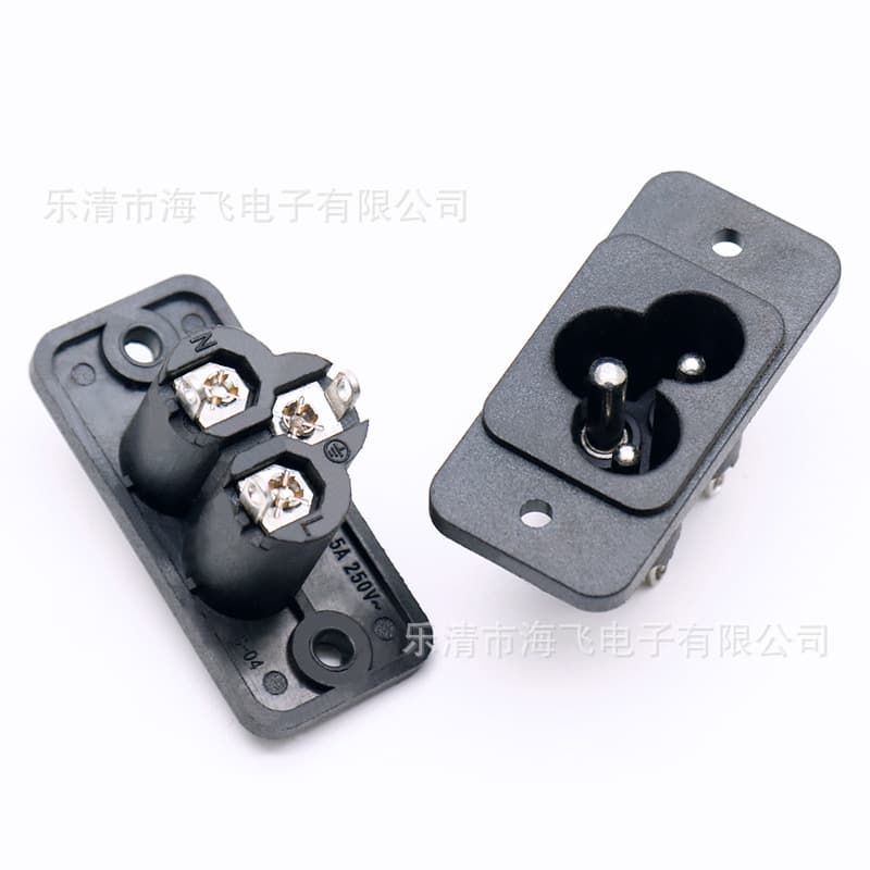Vertical Three-Pin AC Cloverleaf Power Socket, AC Socket with Nut, Ears, and Fixed Holes