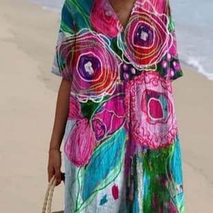 2025 Cross-Border Independent Station Shirt Dress Amazon Women's Casual Marine Life 3D Print Long Sleeve Maxi Dress