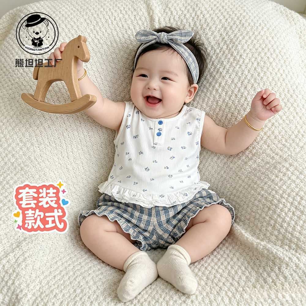 Girls' Summer Set New Style Baby Sleeveless T-Shirt Children's Pants Princess Summer Fashionable Beautiful Clothes Kids Wear
