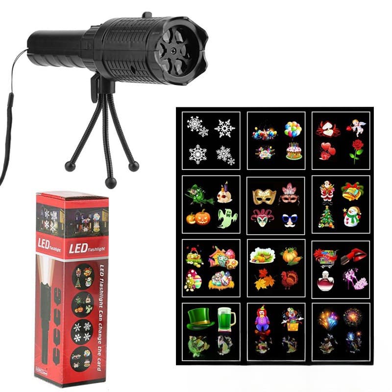 12-Pattern Flashlight Insert Card Film Lamp Christmas Snowflake Animation Projector Pattern Decoration Film Projector Cross-border
