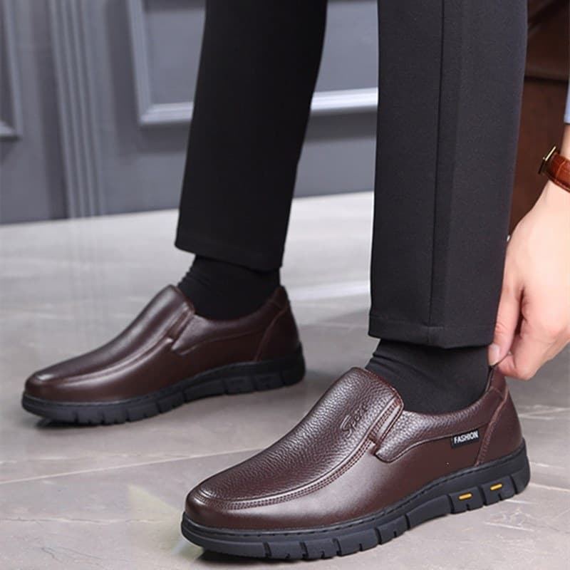 Shein Men's Genuine Leather Shoes, Breathable Business Casual, Soft Sole, Anti-Slip, Cross-Border Export Leather Shoes