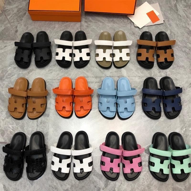 European Size Women's Sandals with Velcro, Thick Sole, Casual Top Layer Cowhide, Two-Strap, One-Character Style, Outdoor Beach Sandals for Men