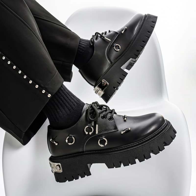 Men's Martin Boots 2025 New Men's Shoes Black Leather Upper High Top British Style Motorcycle Leather Boots Work Boots Cross-Border Height Increasing