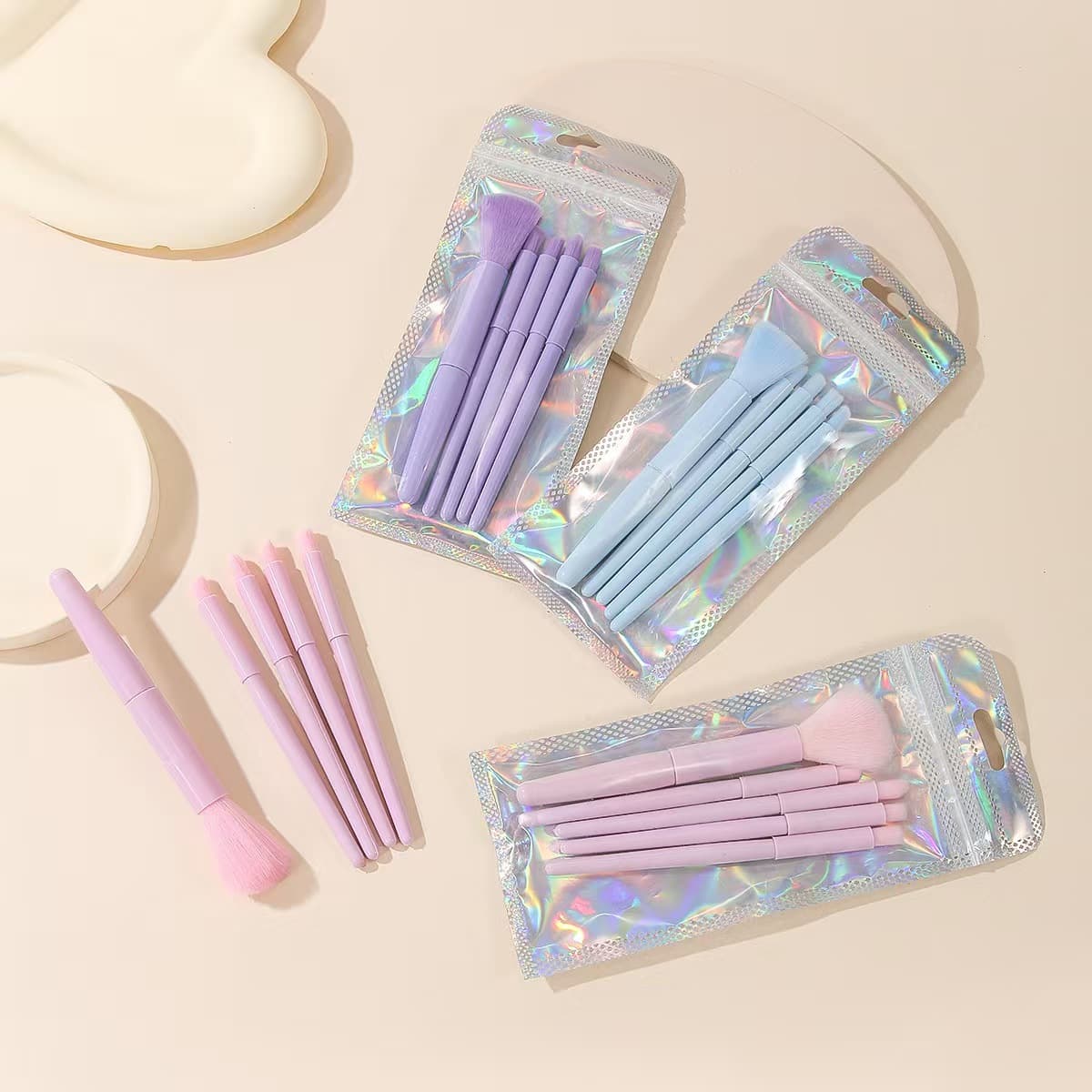 5-Piece Colorful Makeup Brush Set, Soft Fiber Hair, Powder Brush, Eyeshadow Brush, Blush Brush, Makeup Tools