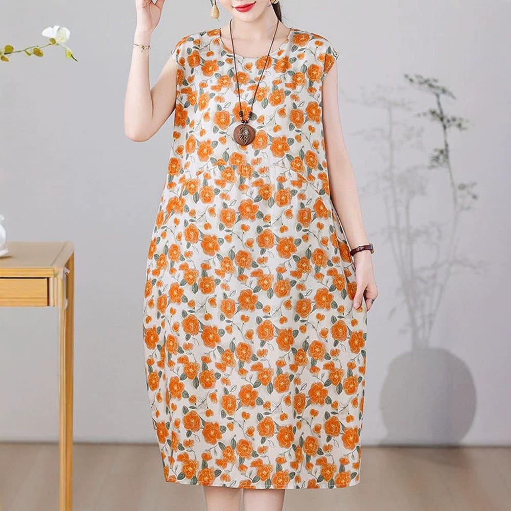 Women's Cotton Silk Sleep Dress New Style Rayon Floral Loose Plus Size Pajama Homewear Can Be Worn Outside